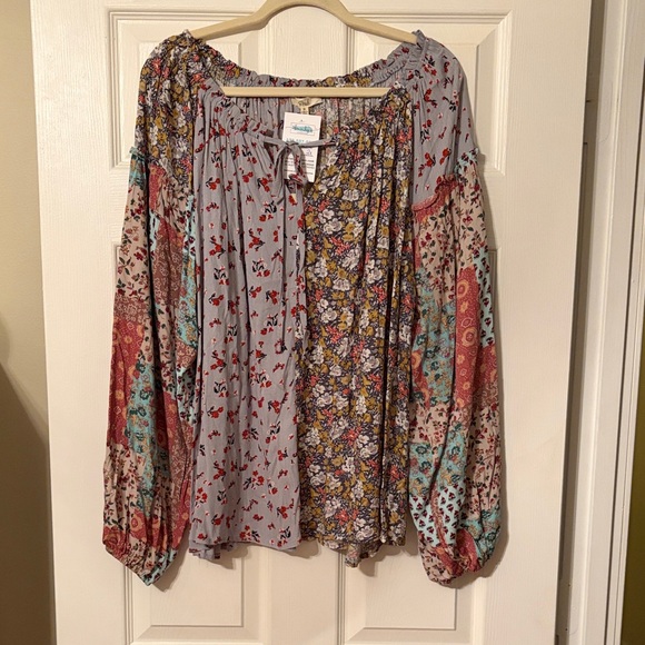 easel Tops - Easel Multicolor Floral Patchwork Blouse